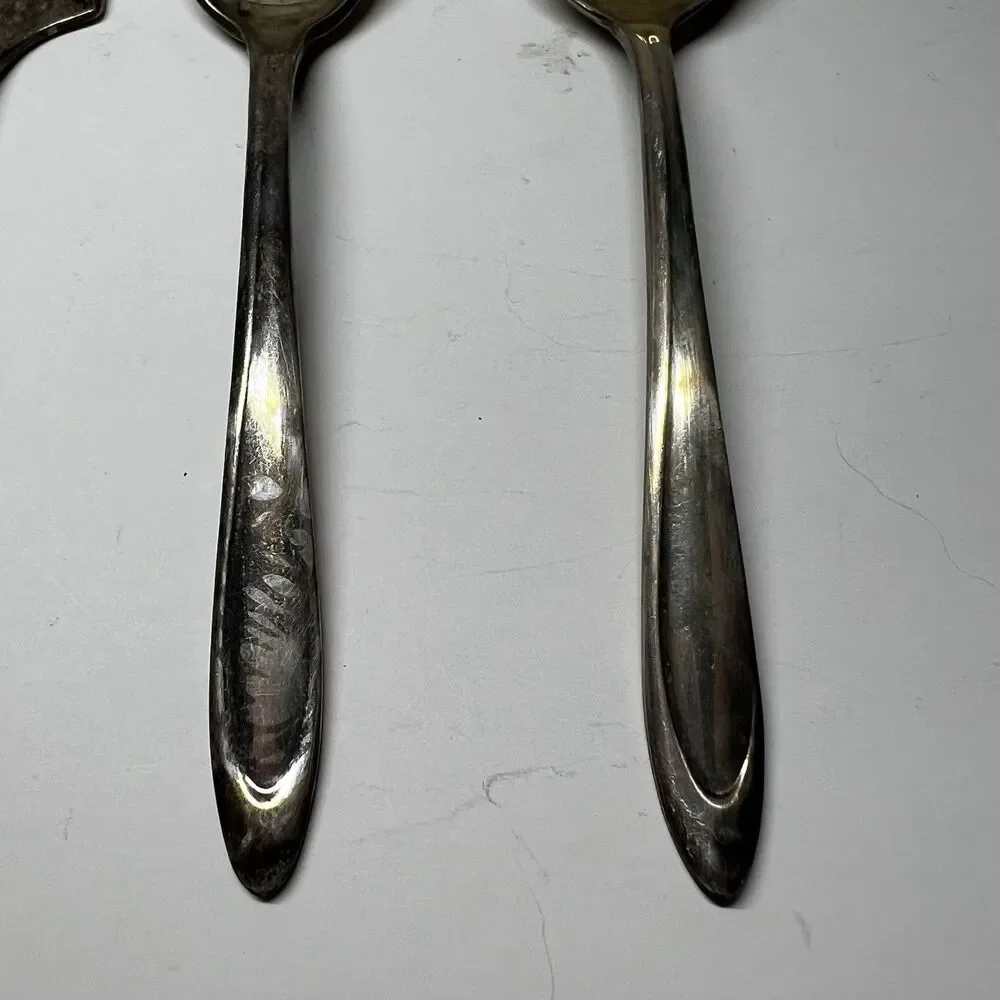 Vintage Meriden Silver Plate Co Serving Flatware Lot 4pc Slotted Spoon Server